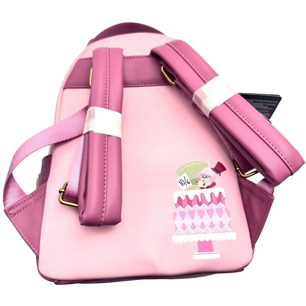 DISNEY LOUNGEFLY NWT Alice in Wonderland Pink Cake‎ Mini Backpack Tea Party